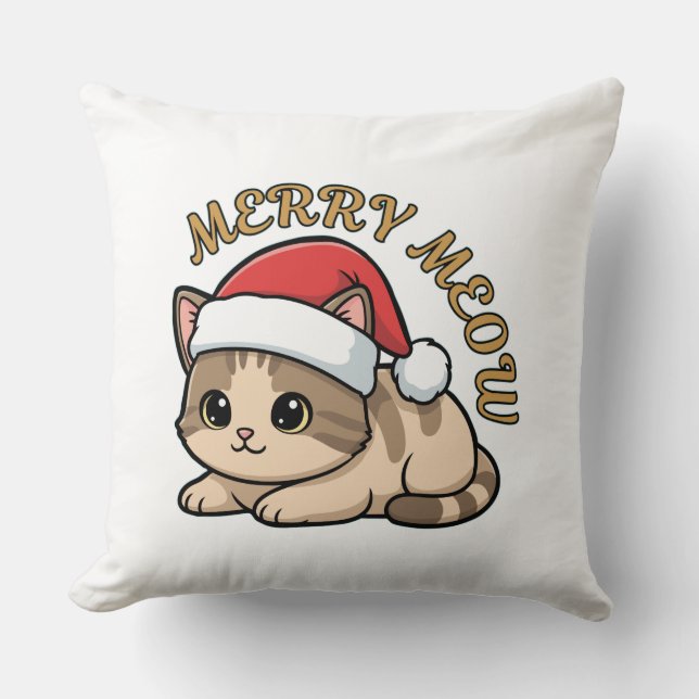 Almofada Merry Meow – Festive Cat Christmas Throw Pillow (Frente)