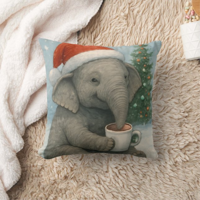 Almofada Merry Moments with a Cocoa-Loving Elephant Holiday (Cobertor)