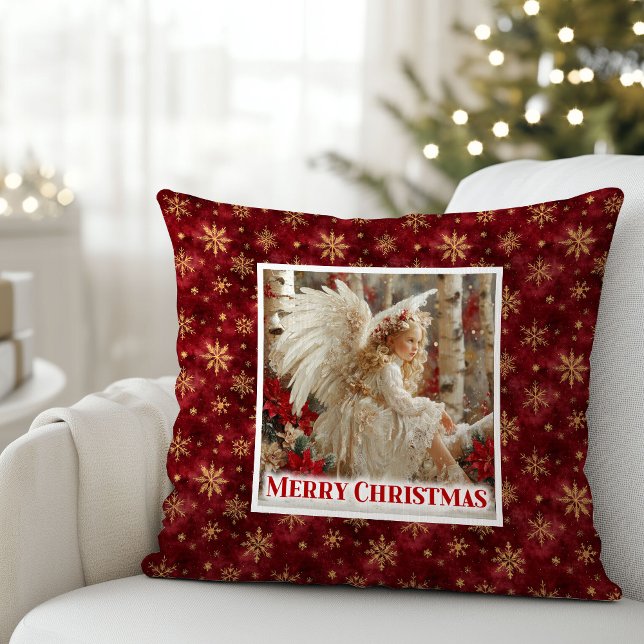 Almofada Merry Red and Gold Angel Victorian Gift Pillow (Merry Red and Gold Angel Victorian Gift Pillow)