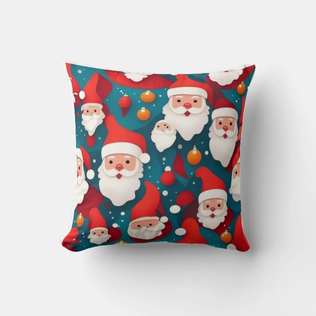 Almofada Merry Santa Faces Christmas Throw Pillow (Frente)