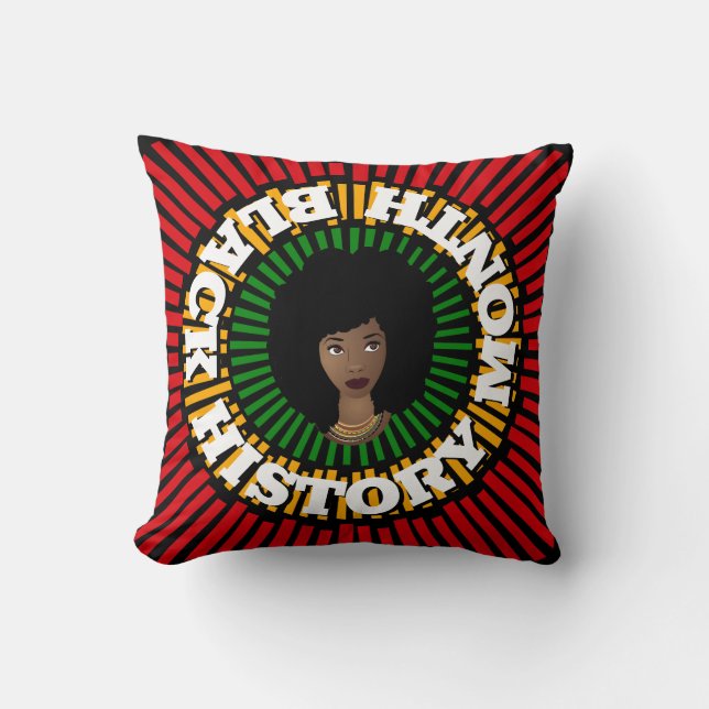 Almofada Mês da História Negra, Raios do Sol, Mulher Negra (Frente)