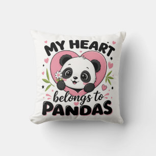 Almofada Meu Coração Pertence aos Pandas Amante de Pandas F