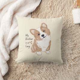 Almofada "Meu Irmão é um Corgi" Cachorro Divertido Creme Qu