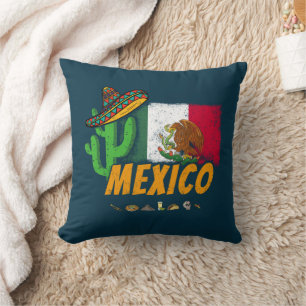 Almofada México Vintage Cactus Com Bandeira Sombrero Souven