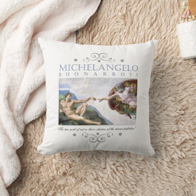 Almofada Michelangelo Criação de Homem de Pintura com Citaç (Cobertor)