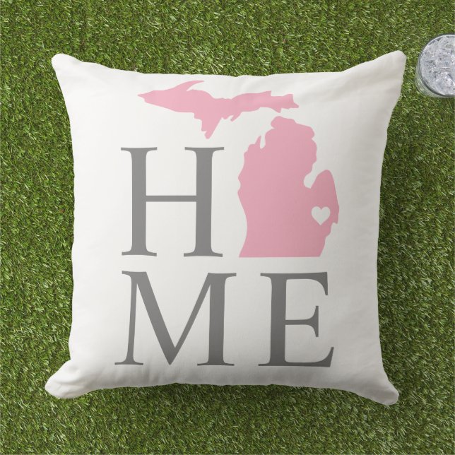 Almofada Michigan Home Pink e Cinza Custom City Heart (Grama)