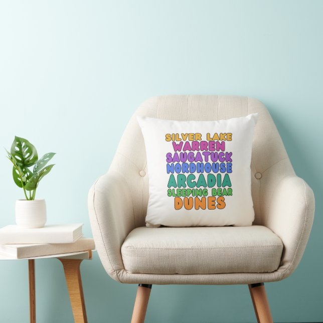 Almofada Michigan Sand Dunes Rainbow Text Throw Pillow (Cadeira)