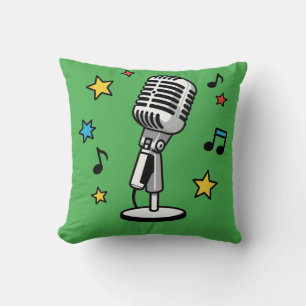 Almofada Microfone Antigo Notas Musicais Design Retro de Ca