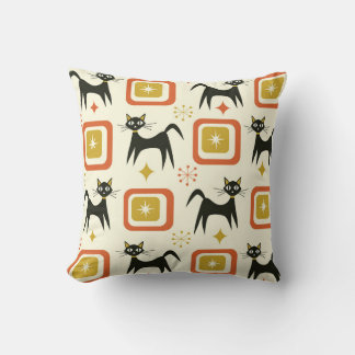 Almofada Mid Century Black Atomic Cats with Vintage squares