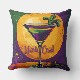 Almofada Mid Century Mardi Gras Sunset Fleur De Lis Martini
