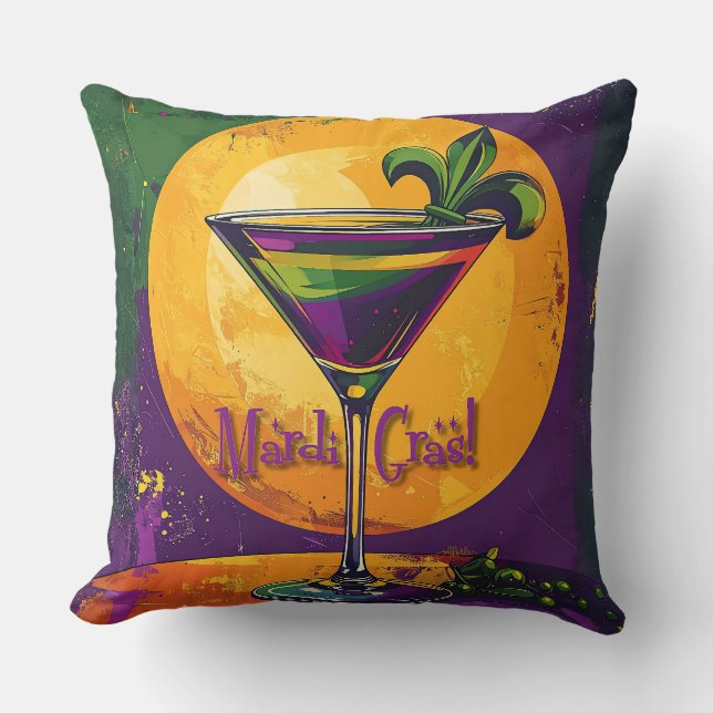 Almofada Mid Century Mardi Gras Sunset Fleur De Lis Martini (Frente)