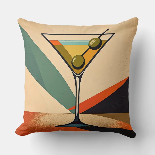 Almofada Mid Century Modern Color Block Martini Art (Frente)