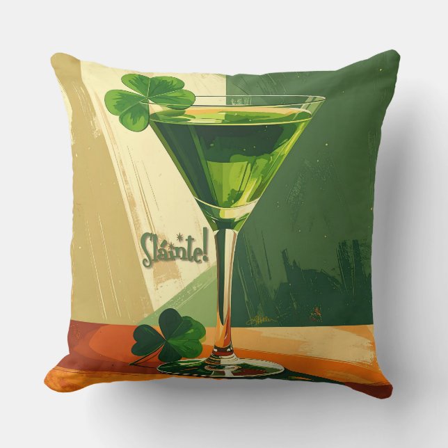 Almofada Mid Century Modern Shamrock Martini Sláinte!  (Frente)
