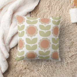 Almofada Mid-Century Pastel Pink Retro Floral Pattern