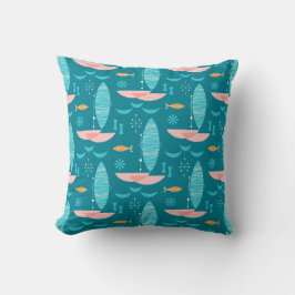 Almofada Mid Century Pink Catamaran - Blue Background