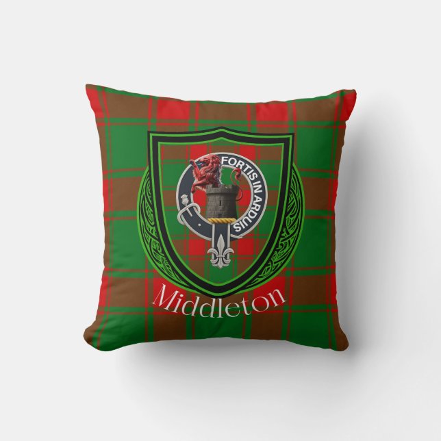 Almofada Middleton Scottish Clan Tartan & Crest (Frente)