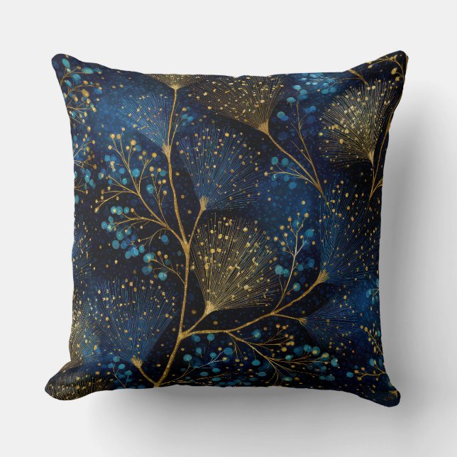 Almofada Midnight Gold Botanical Throw Pillow (Frente)