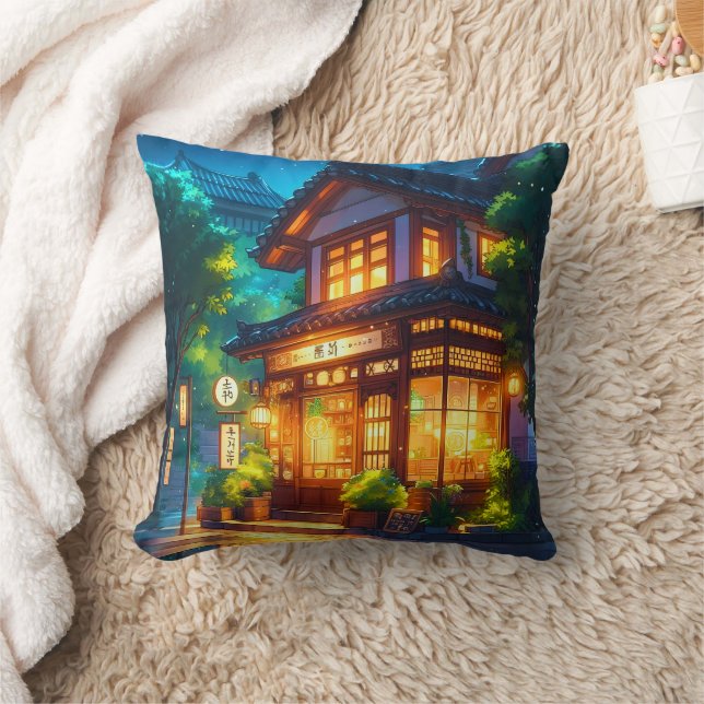 Almofada Midnight Matcha – Aconchegante Café Japonês Lofi (Cobertor)