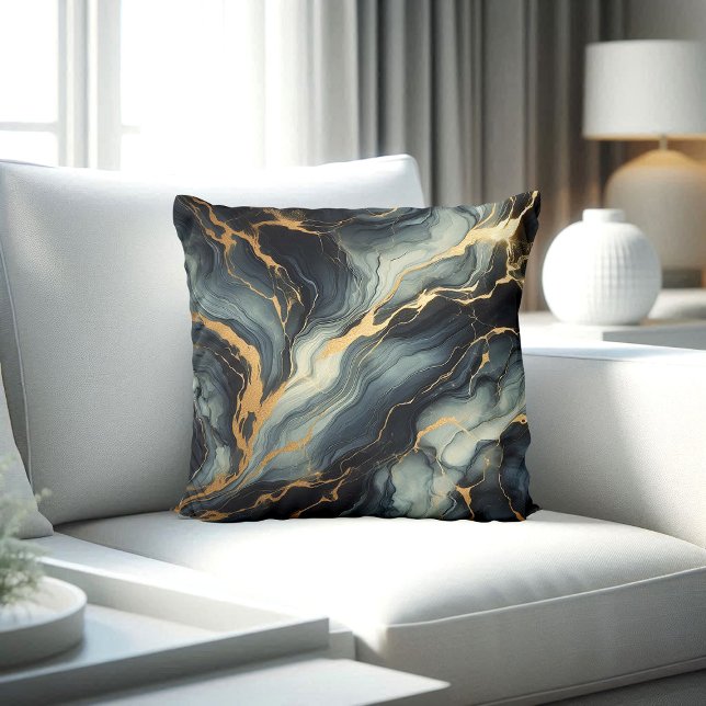 Almofada Midnight Navy and Gold Marble Artistic Pattern (Criador carregado)