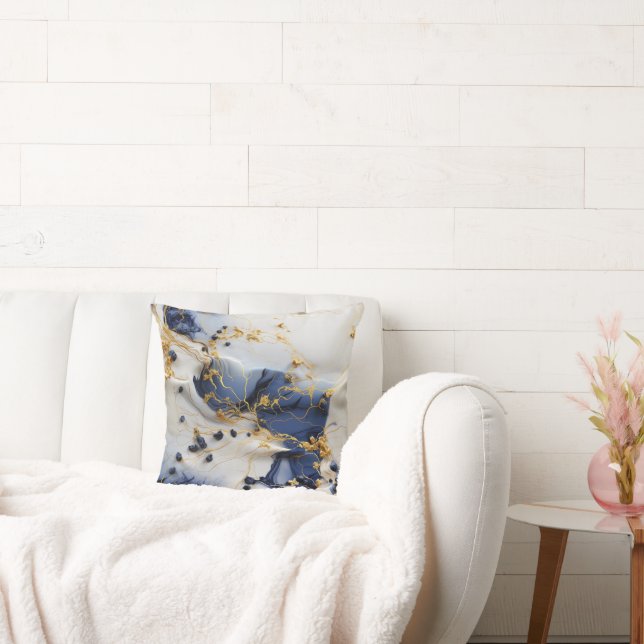 Almofada Midnight Sapphire Marble with Gold Threads (Sofá)