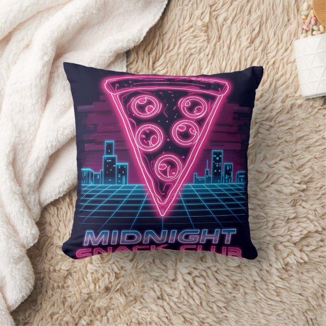 Almofada Midnight Snack Club - Neon Synthwave Pizza Slice T (Cobertor)
