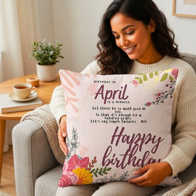 Almofada Milagre Floral de Abril Citação Quadrada (Criador carregado)