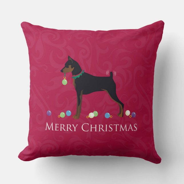 Almofada Miniatura Pinscher Design de Feliz Natal (Frente)