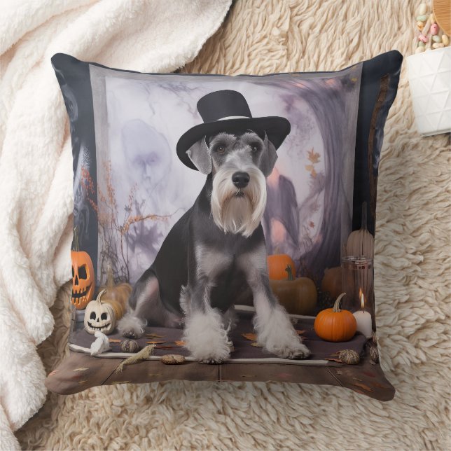 Almofada Miniatura Schnauzer Abóboras Dia das Bruxas Assust (Cobertor)