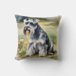 Almofada Miniatura Schnauzer no jardim - Aquarela