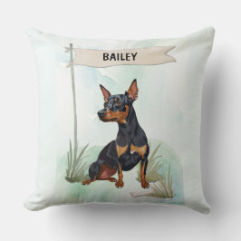 Almofada Miniature Pinscher Watercolor Personalized Dog