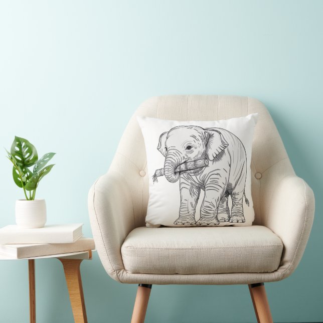 Almofada Minimal Baby Elephant Line Art Vector Illustration (Cadeira)