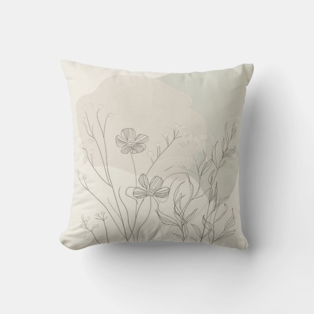 Almofada Minimal Botanical Decor – Abstract Wildflower Line (Frente)