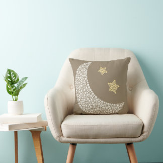 Almofada Minimal Moon & Gold Stars Decorative Throw Pillow