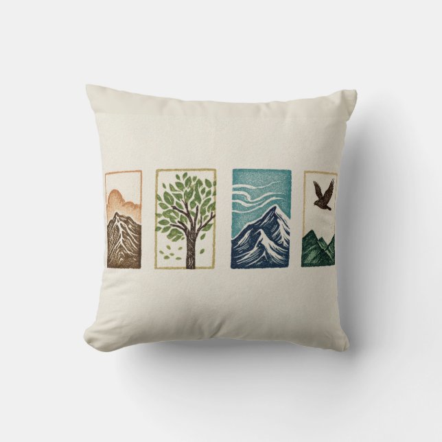 Almofada Minimal Nature Set – Mountain & Tree Art (Frente)