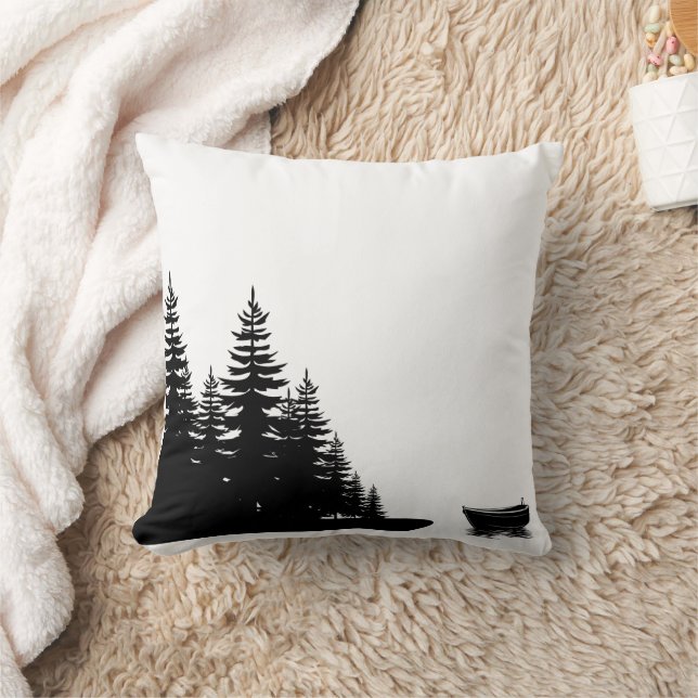 Almofada Minimal Woodland Black and White Pine Tree  (Cobertor)
