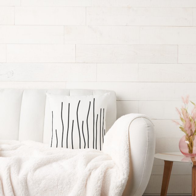 Almofada Minimalismo de abstrato Art Preto em Linhas Branca (Sofá)