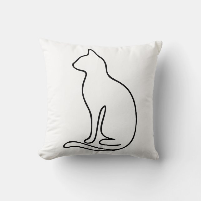 Almofada Minimalist Cat Line Art – Black Outline Silhouette (Frente)