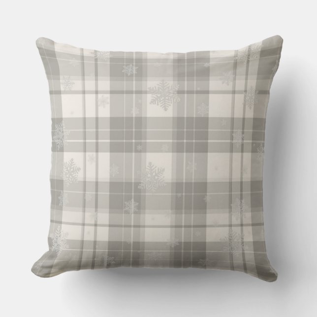 Almofada Minimalist Cool Gray Snowflake Plaid Throw Pillow (Frente)