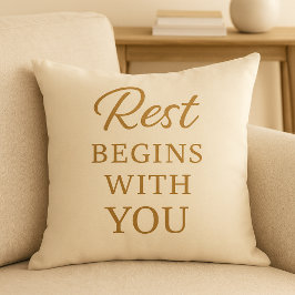Almofada Minimalist Cozy Quote Pillow -Rest Begins With You