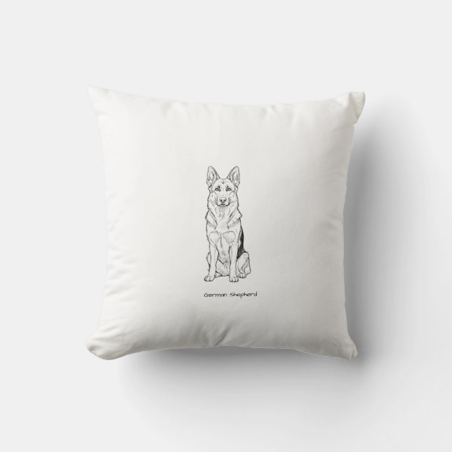 Almofada Minimalist German Shepherd Dog Line Art  (Frente)
