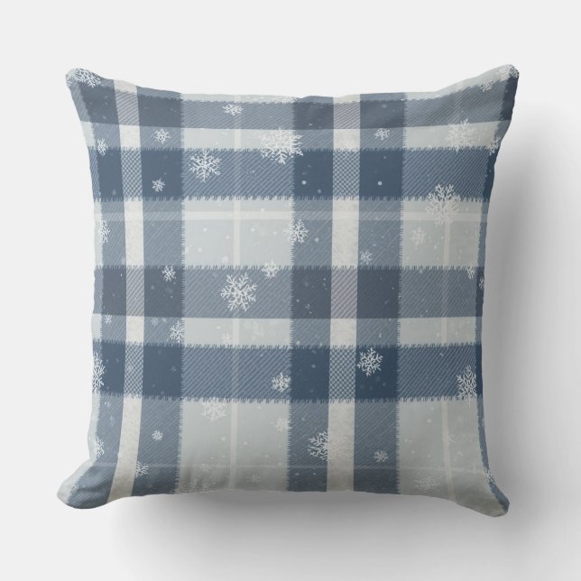 Almofada Minimalist Gray & Silver Snowflake Plaid (Frente)