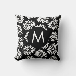 Almofada Minimalist Groovy Black and White Daisy Monogram