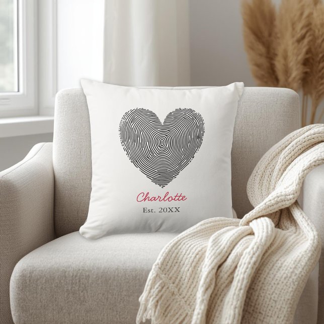 Almofada Minimalist Heart Fingerprint Personalized Name (Criador carregado)