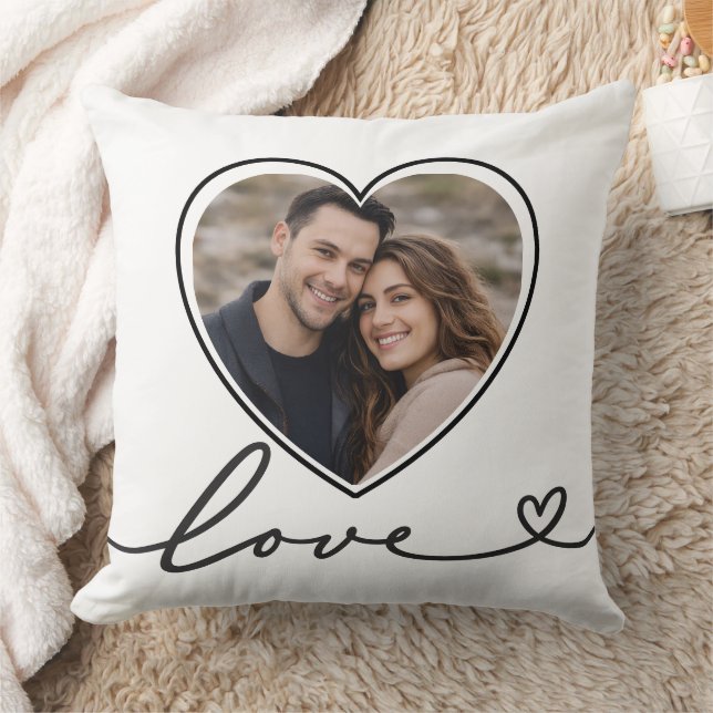 Almofada Minimalist Heart Photo Pillow With Love Script (Cobertor)