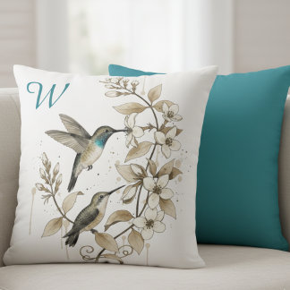 Almofada Minimalist Hummingbird & Floral Decorative Pillow