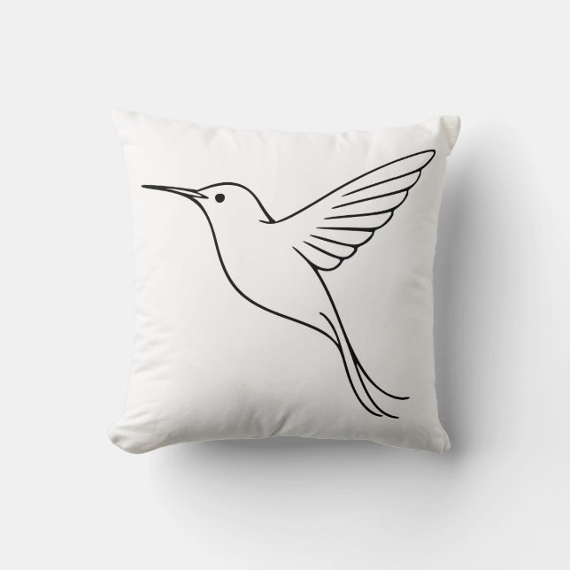 Almofada Minimalist Hummingbird Line Art in Flight (Frente)