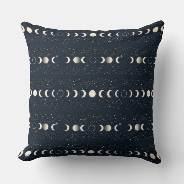 Almofada Minimalist Lunar Phases Pattern with Stars and Nig (Frente)