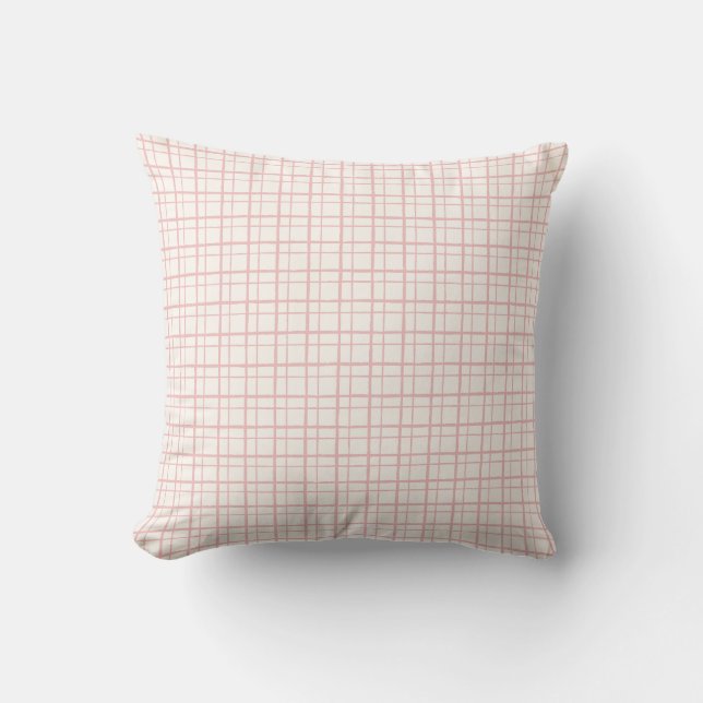 Almofada Minimalist Pastel HandDrawn Grid Check Ballet Pink (Frente)
