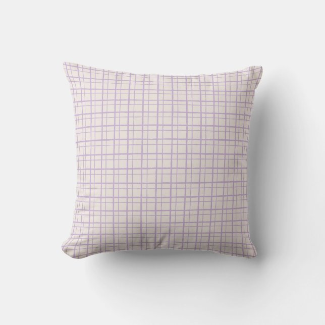 Almofada Minimalist Pastel HandDrawn Grid Check Dusty Lilac (Frente)