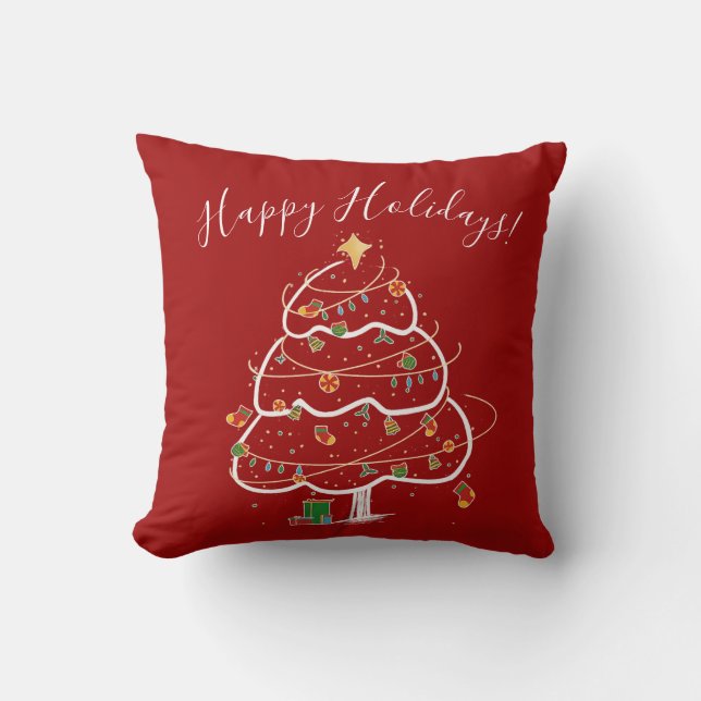 Almofada Minimalist Red Christmas Tree Pillow – Happy Holid (Frente)